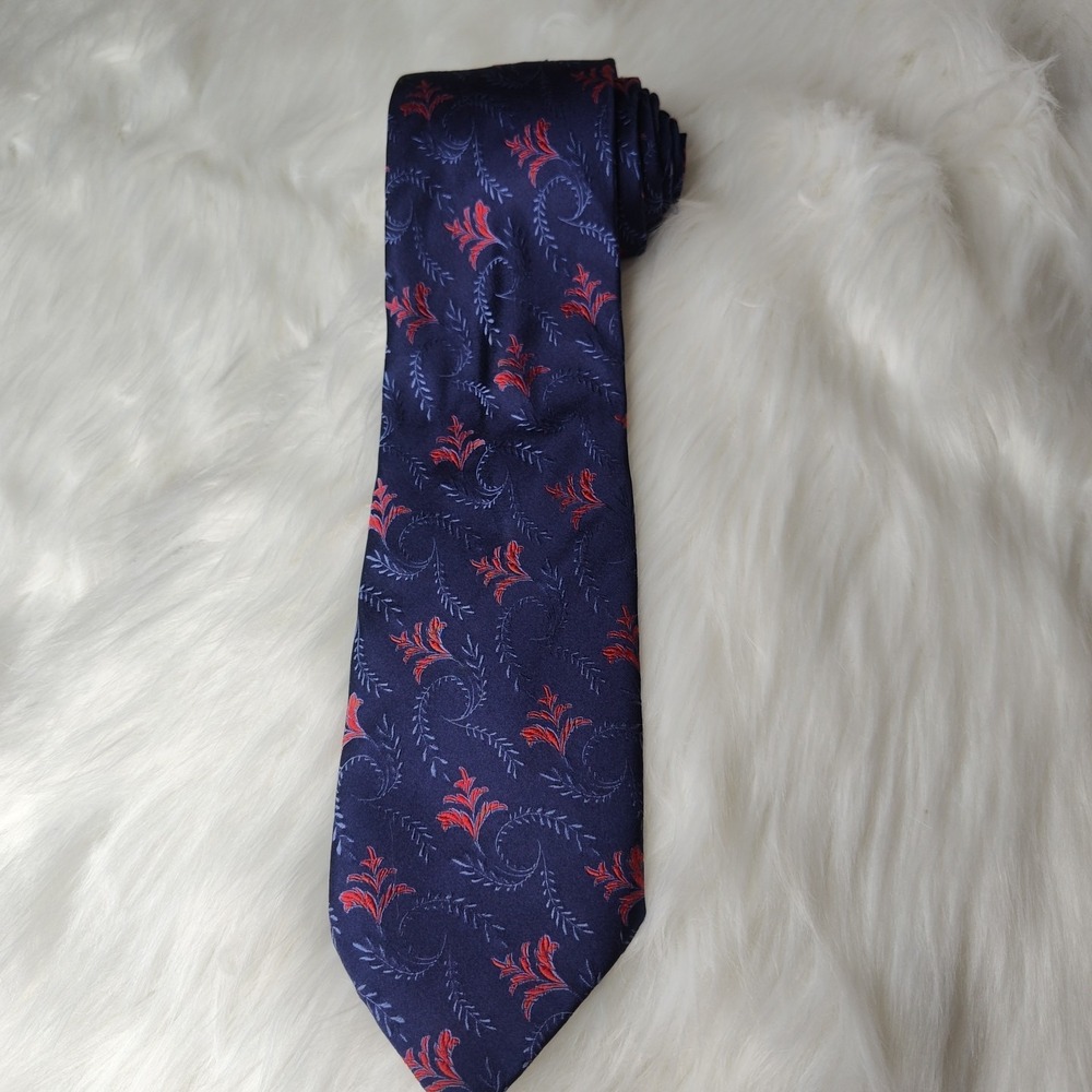 Louis Del'Olio Italian Silk Men's‎ Necktie Red Blue Floral All Over Print
